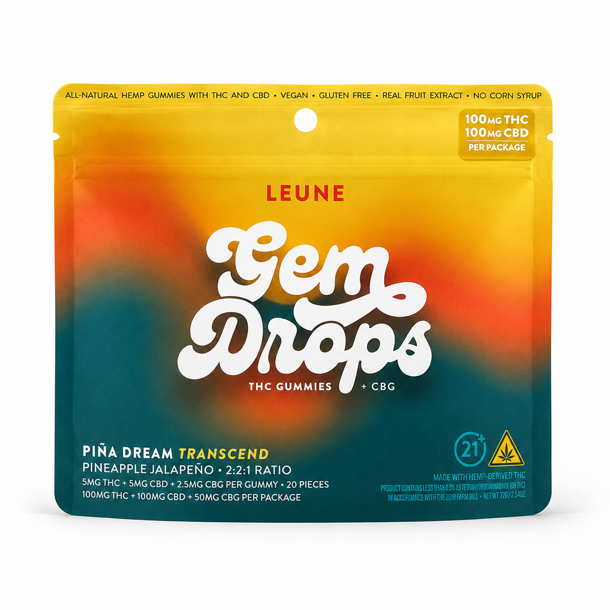 Piña Dream Transcend – 5mg THC + 5mg CBD + 2.5mg CBG Gummies | 20ct