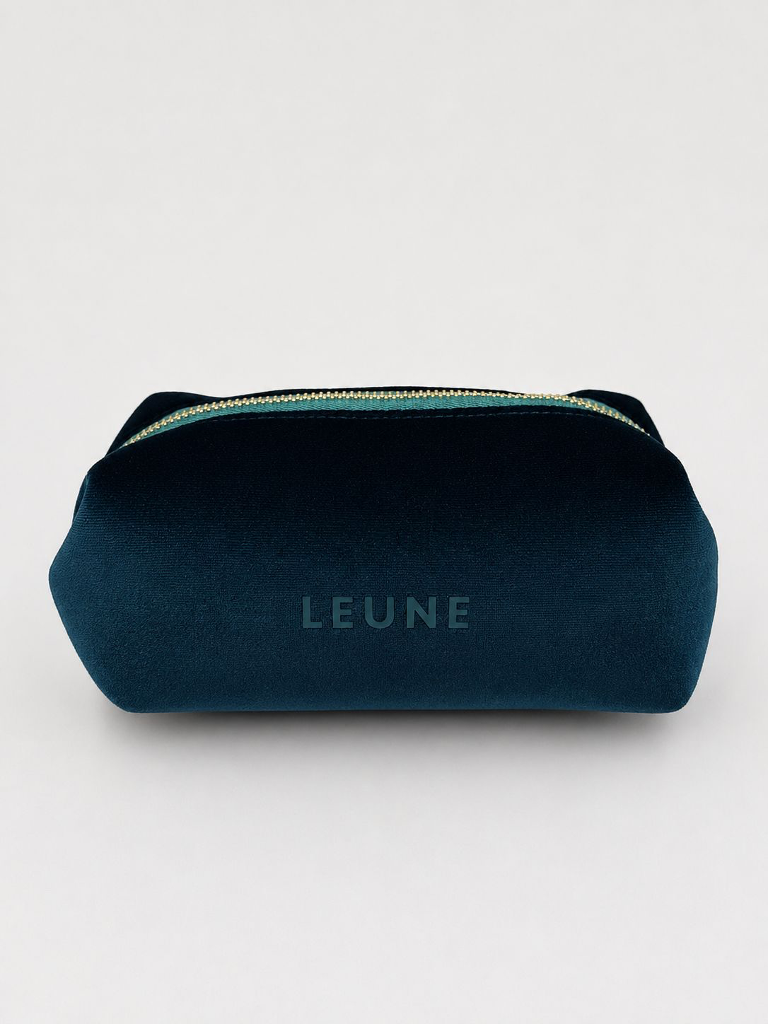LEUNE Small Felt Pouch in deep teal with gold zipper